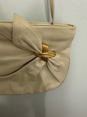 Bally Cream Leather Knot Accent Crossbody with Gold Hardware